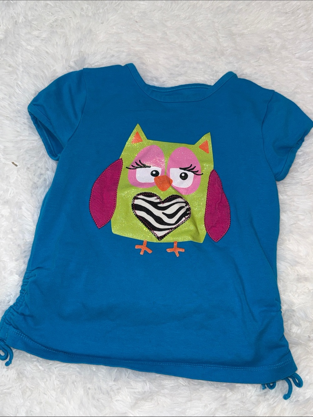 J. Khaki Teal Short Sleeve Tee with Colorful Owl Applique